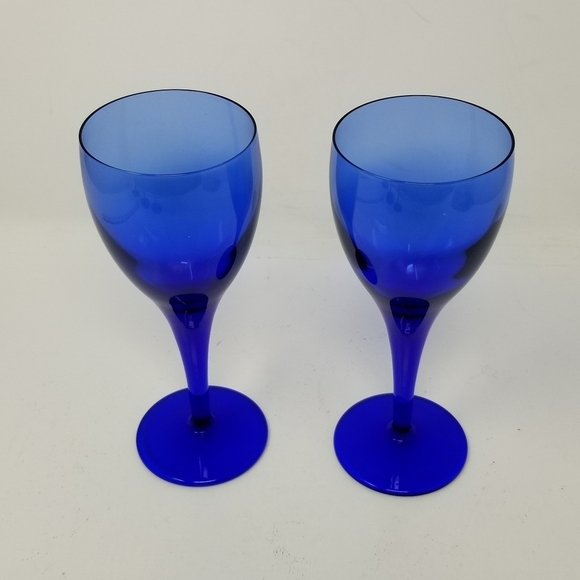 Cobalt Blue Vintage Stemmed Wine Glasses Set of Two Pair Estate - Picture 4 of 9